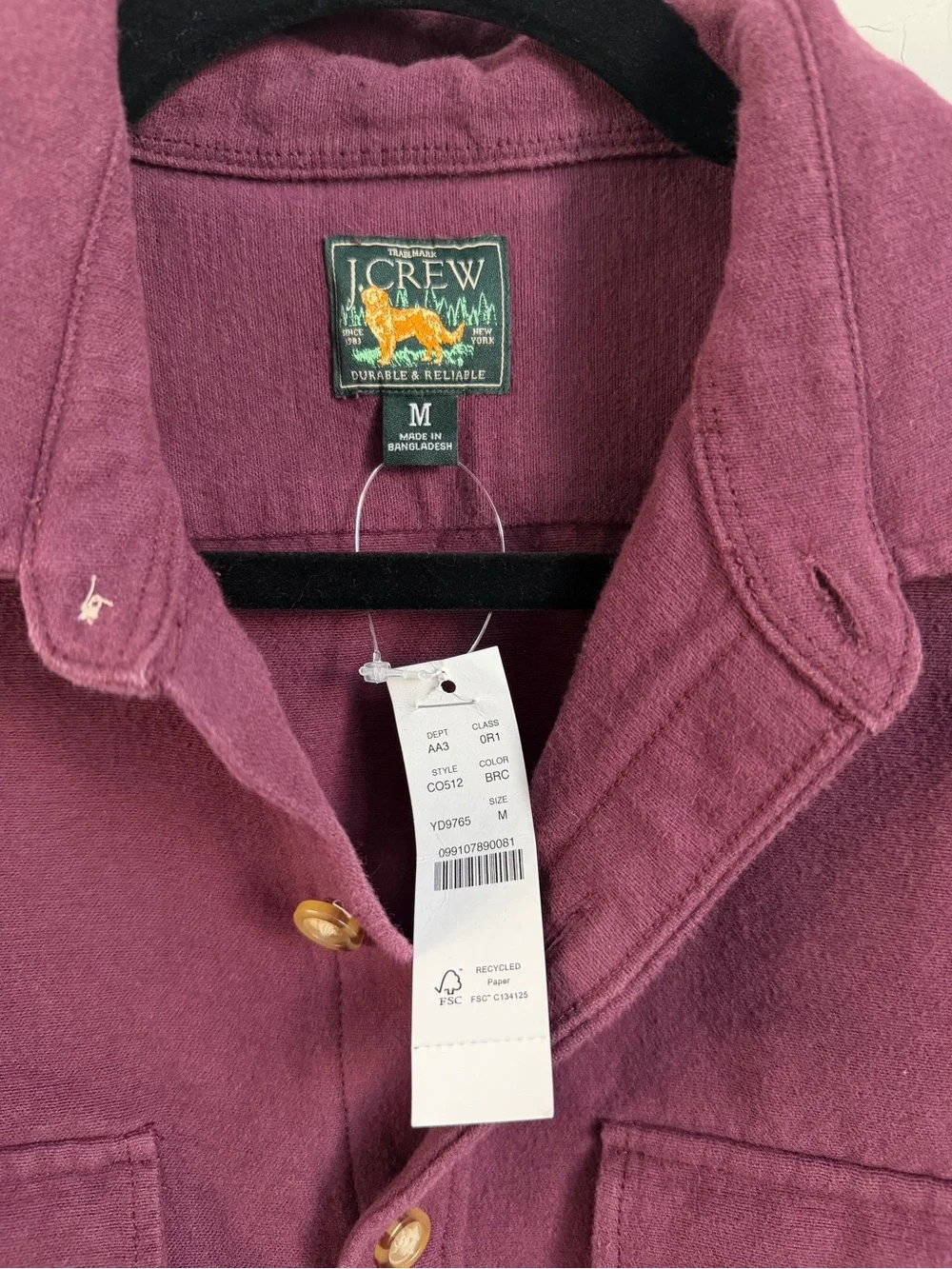 J.Crew Heritage Garment Dyed Overshirt Burgundy Men’s Medium NWT C0512